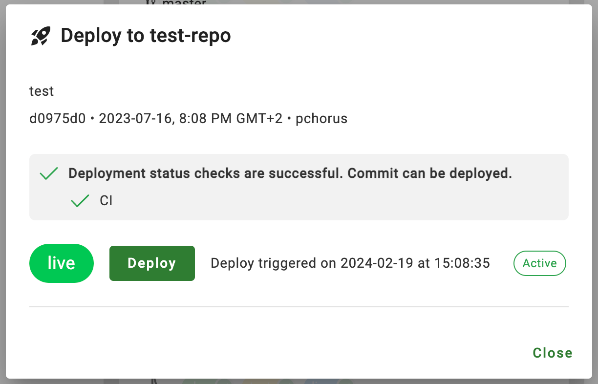 Deployment dialog